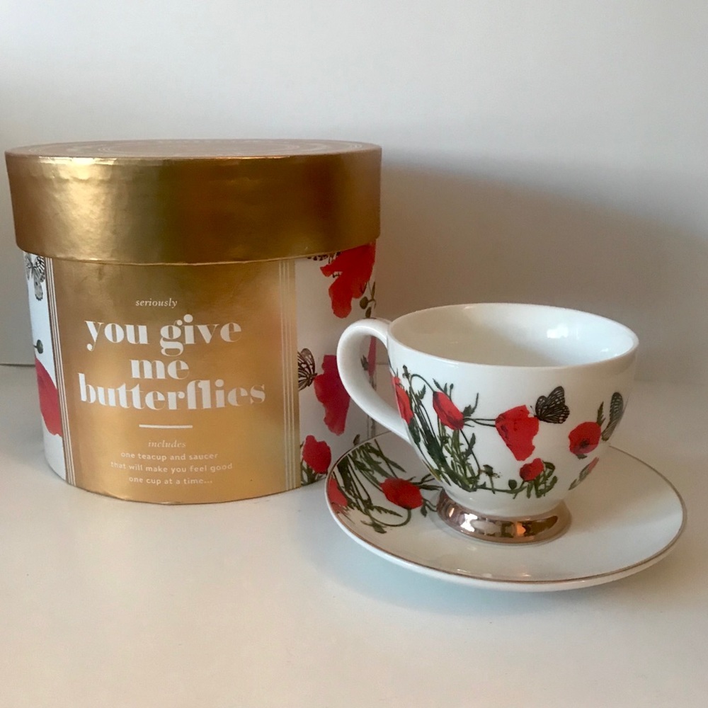 New Indigo Large  12oz You Give Me Butterflies Cup and Saucer Set
